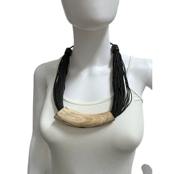 Horn and Multi Cord Statement Necklace - Picture 4 of 8